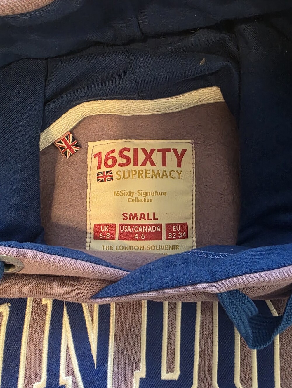 16Sixty Supremacy Small Pullover Hoodie in Navy and Mauve